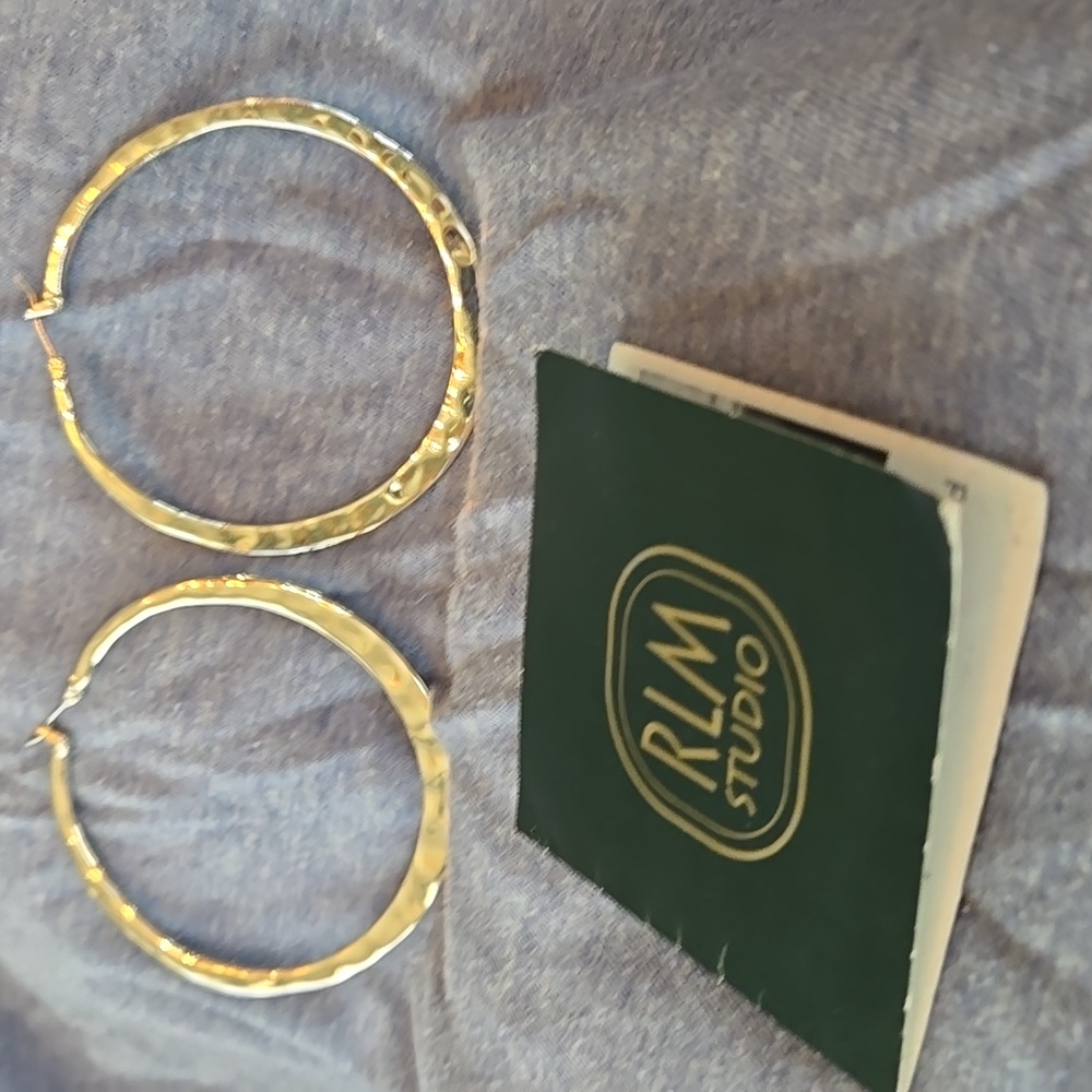 Robert Lee Morris SOHO,Large Sculpted Silvertone, clicktop pierced Hoop Earrings